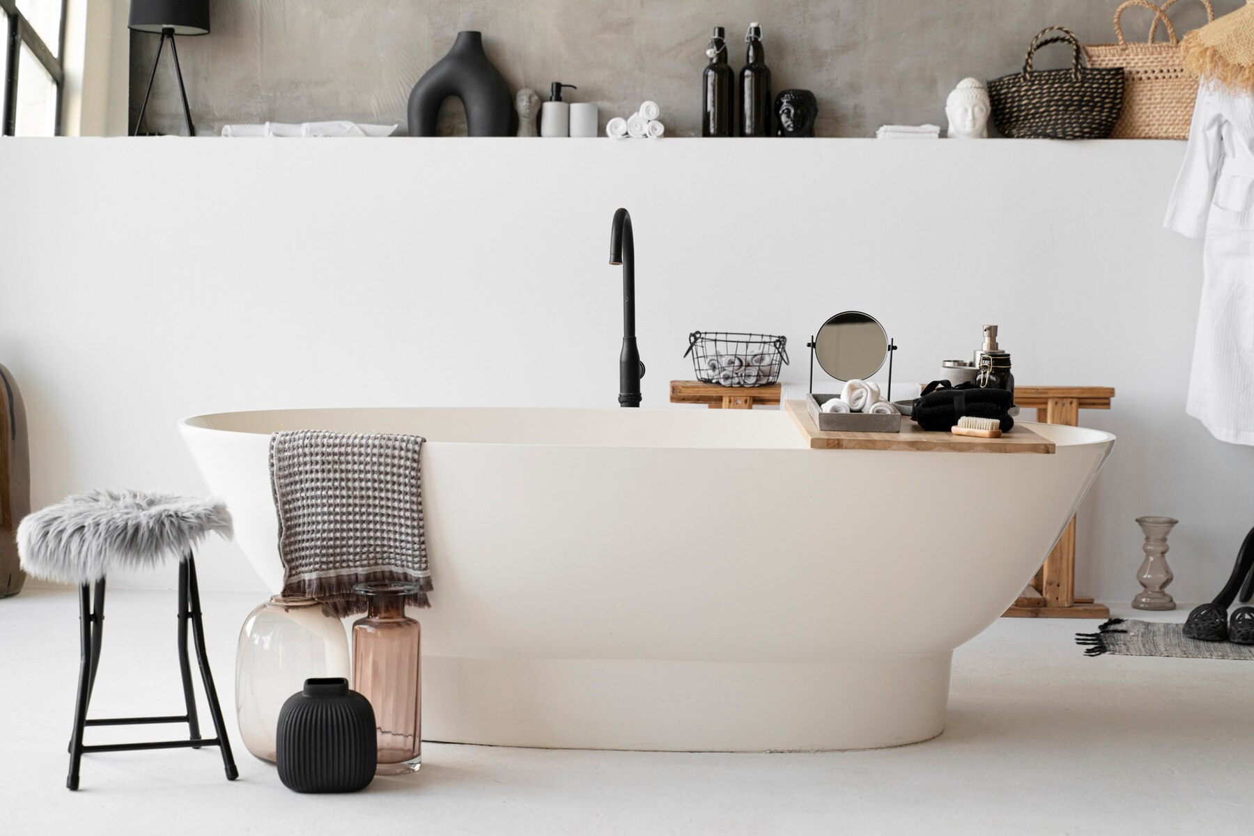 Image illustrant une baignoire de luxe dans une salle de bains bien aménagée