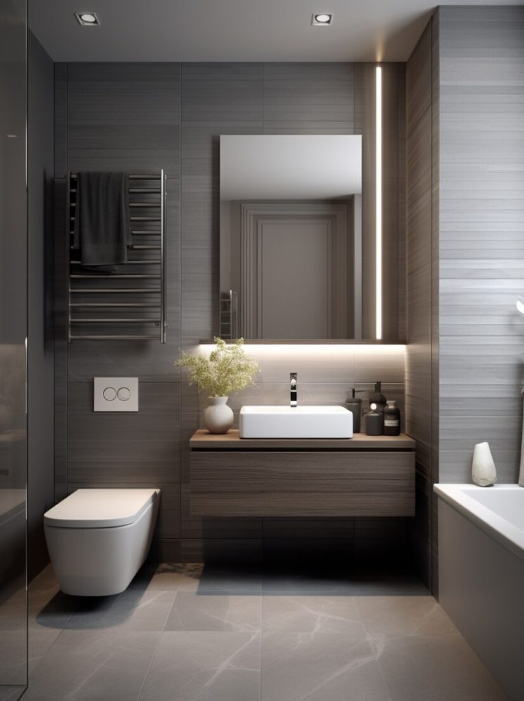 Image représentant une élégante salle de bains bien aménagée